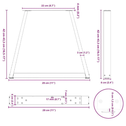 Gambe Tavolino da Caffè forma V 2 pz Antracite 28x(42-43,3) cm