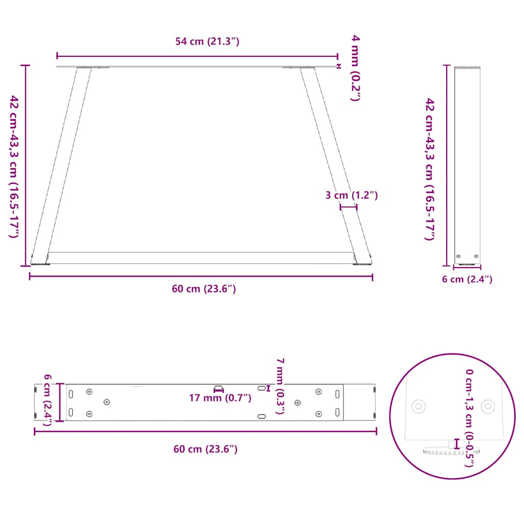 Gambe Tavolino da Caffè forma V 2 pz Antracite 60x(42-43,3) cm