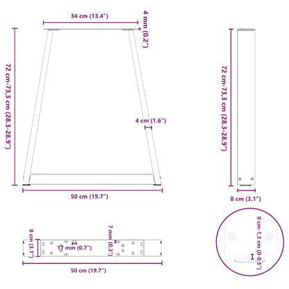 Gambe per tavolo da pranzo forma V 2 pz nere 50x(72-73,3) cm