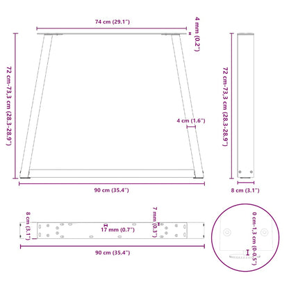 Gambe per Tavolo Pranzo a V 2 pz Bianco 90x(72-73,3)cm Acciaio