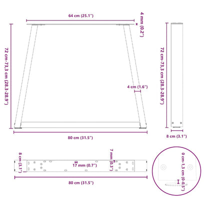 Gambe per tavolo da pranzo forma V 3 pz nere 80x(72-73,3) cm