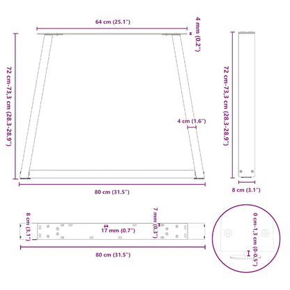 Gambe per Tavolo Pranzo a V 3 pz Bianco 80x(72-73,3)cm Acciaio