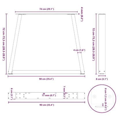 Gambe per tavolo da pranzo forma V 3 pz nere 90x(72-73,3) cm