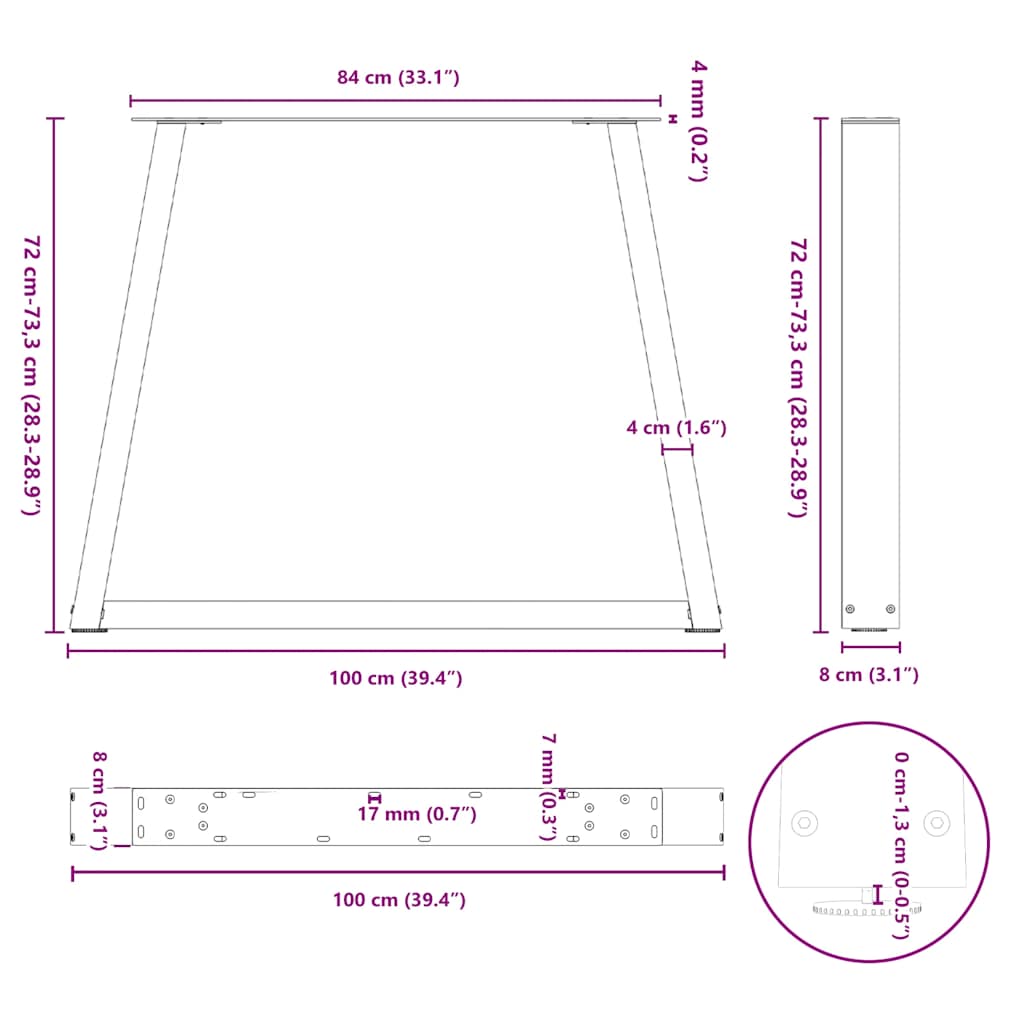 Gambe per tavolo da pranzo forma V 3 pz bianche 100x(72-73,3)cm