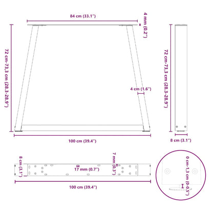 Gambe per tavolo da pranzo forma V 3 pz bianche 100x(72-73,3)cm