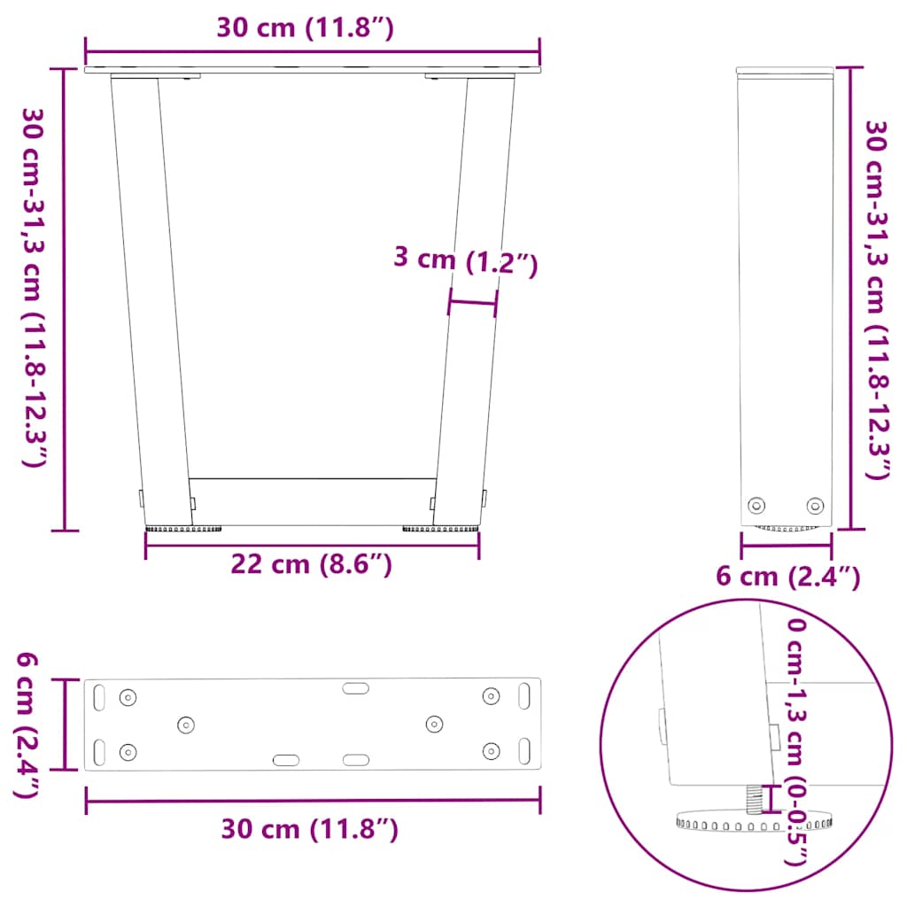 Gambe per Tavolo da Pranzo a V 2 pz Nero 30x(30-31,3)cm Acciaio