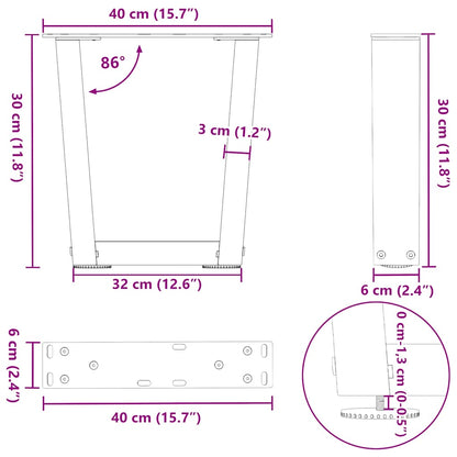 Gambe per Tavolo da Pranzo a V 2 pz Nero 40x(30-31,3)cm Acciaio