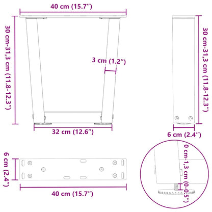 Gambe per Tavolino da Caffè forma V 2 pz Nere 40x(30-31,3) cm