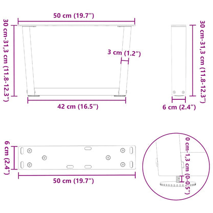 Gambe Tavolo Pranzo a V 2 pz Antracite 50x(30-31,3)cm Acciaio