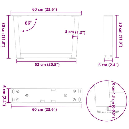 Gambe per Tavolo Pranzo a V 2 pz Bianco 60x(30-31,3)cm Acciaio