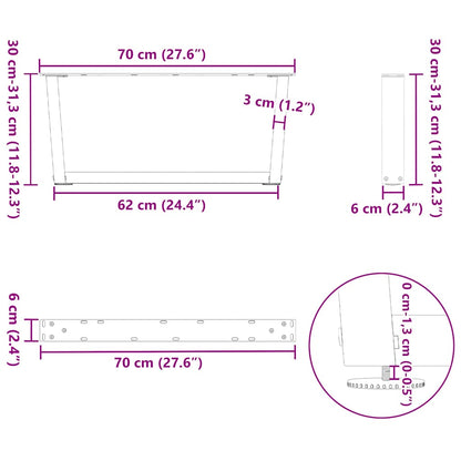 Gambe per Tavolino da Caffè forma V 2 pz Nere 70x(30-31,3) cm