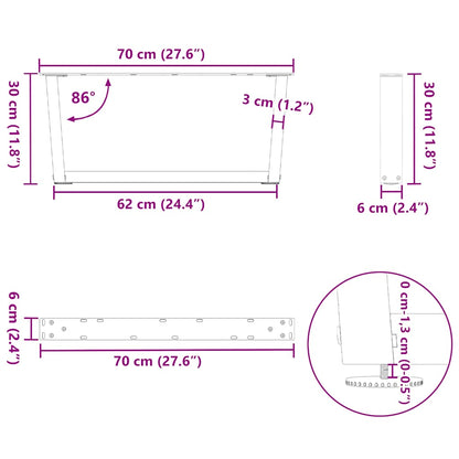 Gambe per Tavolo Pranzo a V 2 pz Bianco 70x(30-31,3)cm Acciaio