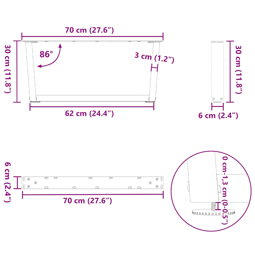 Gambe Tavolo Pranzo a V 2 pz Antracite 70x(30-31,3)cm Acciaio