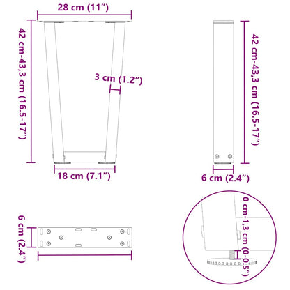 Gambe Tavolo Pranzo a V 2 pz Antracite 28x(42-43,3)cm Acciaio