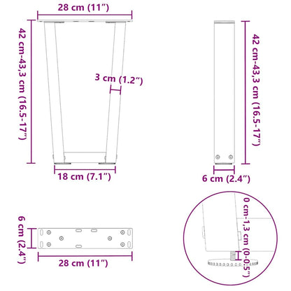 Gambe Tavolino da Caffè forma V 2 pz Antracite 28x(42-43,3) cm