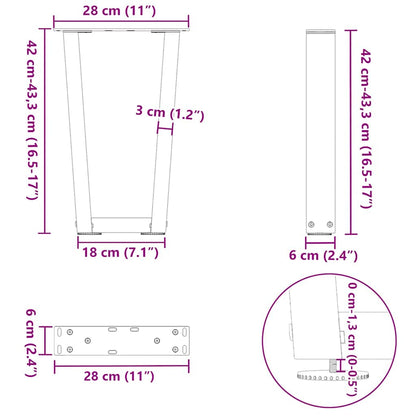 Gambe Tavolino da Caffè forma V 2 pz Naturale 28x(42-43,3) cm