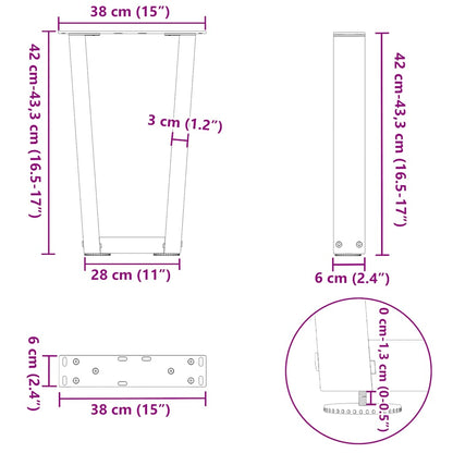 Gambe per Tavolo da Pranzo a V 2 pz Nero 38x(42-43,3)cm Acciaio