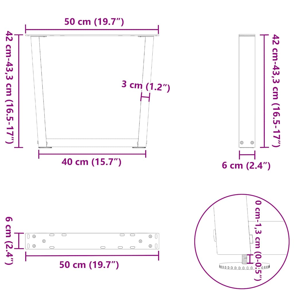 Gambe per Tavolino da Caffè forma V 2 pz Nere 50x(42-43,3) cm