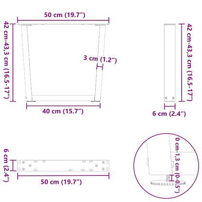 Gambe per Tavolino da Caffè forma V 2 pz Nere 50x(42-43,3) cm