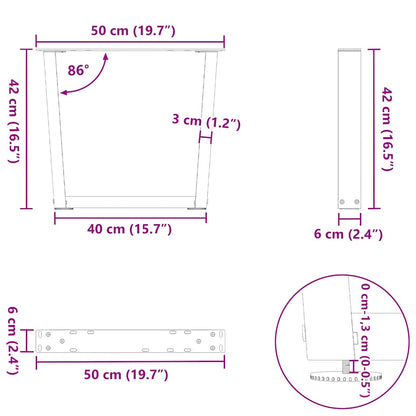 Gambe per Tavolo Pranzo a V 2 pz Bianco 50x(42-43,3)cm Acciaio