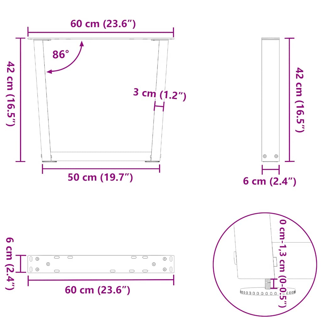 Gambe per Tavolo Pranzo a V 2 pz Bianco 60x(42-43,3)cm Acciaio