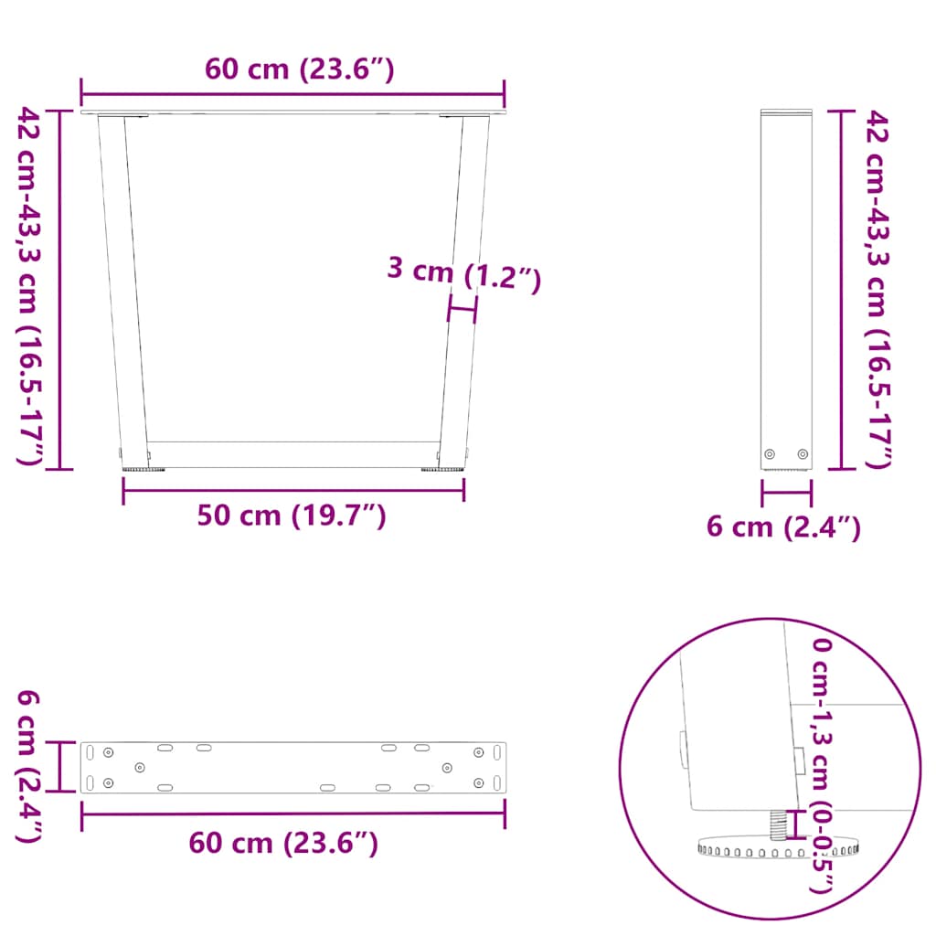 Gambe Tavolino da Caffè forma V 2 pz Naturale 60x(42-43,3) cm
