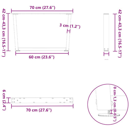 Gambe Tavolino da Caffè forma V 2 pz Naturale 70x(42-43,3) cm