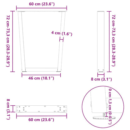 Gambe per tavolo da pranzo a forma di V 2 pz nere 60x(72-73,3) cm in acciaio