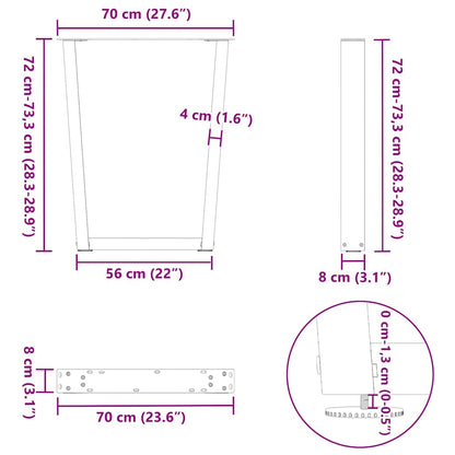 Gambe per tavolo da pranzo forma V 2 pz nere 70x(72-73,3) cm