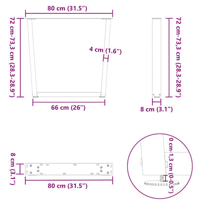 Gambe per tavolo da pranzo forma V 2 pz nere 80x(72-73,3) cm