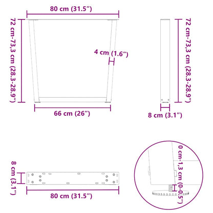 Gambe per tavolo da pranzo forma V 2 pz naturale 80x(72-73,3)cm