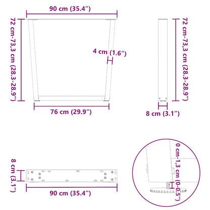 Gambe per tavolo da pranzo forma V 2 pz nere 90x(72-73,3) cm