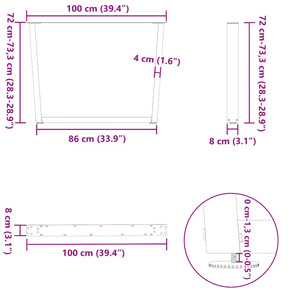 Gambe per tavolo da pranzo forma V 2 pz bianche 100x(72-73,3)cm