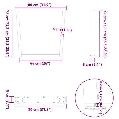 Gambe per tavolo da pranzo forma V 3 pz bianche 80x(72-73,3) cm