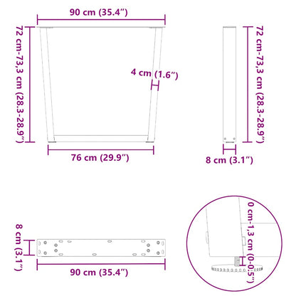 Gambe per tavolo da pranzo forma V 3 pz bianche 90x(72-73,3) cm
