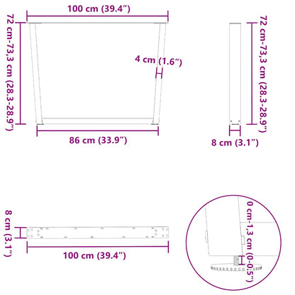 Gambe tavolo da pranzo forma V 3 pz Antracite 100x(72-73,3) cm