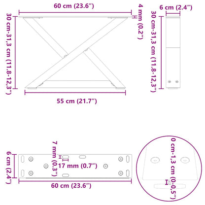 Gambe per Tavolino da Caffè 2 pz Nere 60x(30-31,3) cm Acciaio