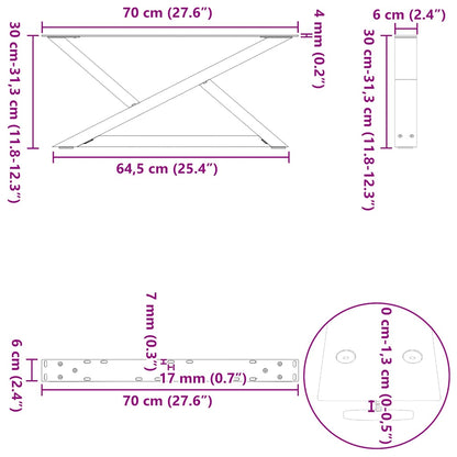 Gambe per tavolino da caffè 2 pz Bianche 70x(30-31,3)cm Acciaio