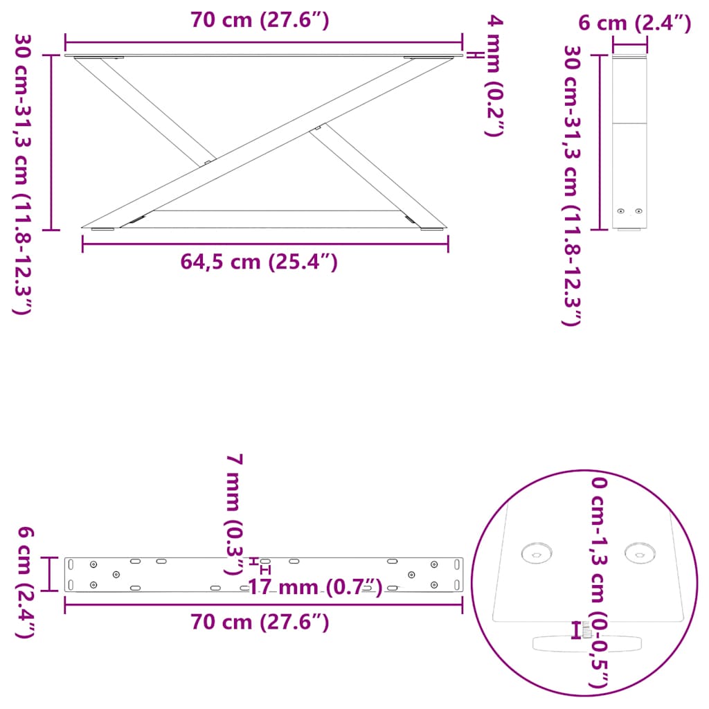 Gambe per tavolino 2 pz Antracite 70x(30-31,3) cm Acciaio