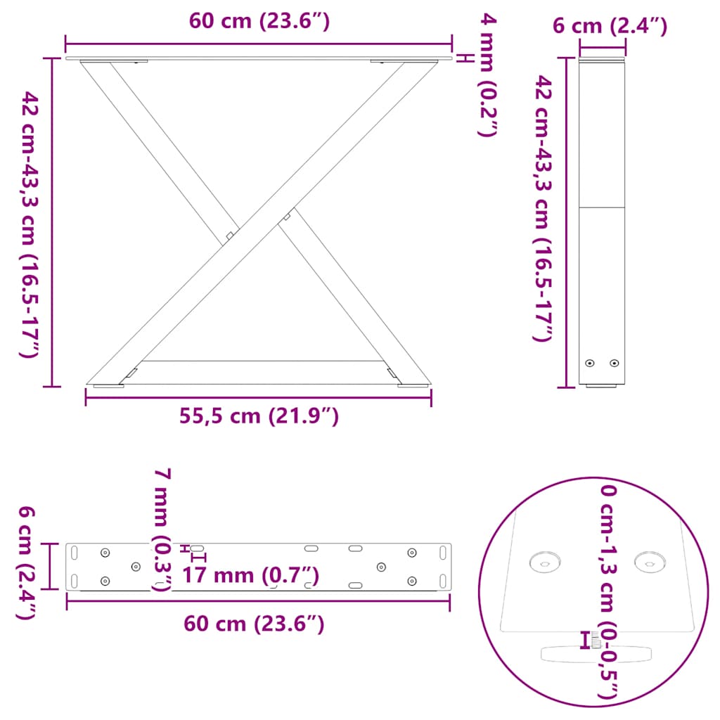 Gambe per tavolino da caffè 2 pz Bianche 60x(42-43,3)cm Acciaio