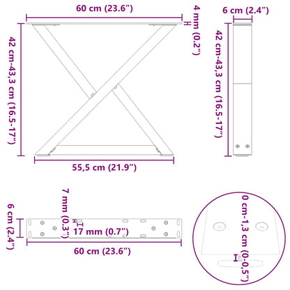 Gambe per Tavolino da Caffè 2 pz Naturale 60x(42-43,3) cm