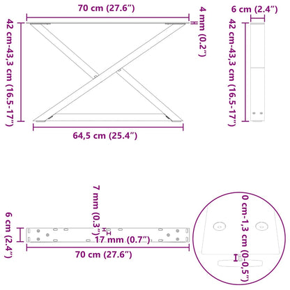 Gambe per Tavolino da Caffè 2 pz Naturale 70x(42-43,3) cm
