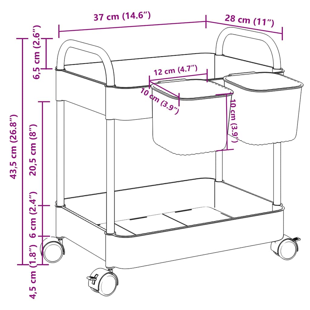 Carrello Portaoggetti a 2 Livelli 37x27,5x43,5 cm in Acrilico