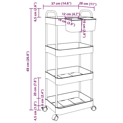 Carrello Portaoggetti a 4 Livelli 37x28x95 cm in Acrilico