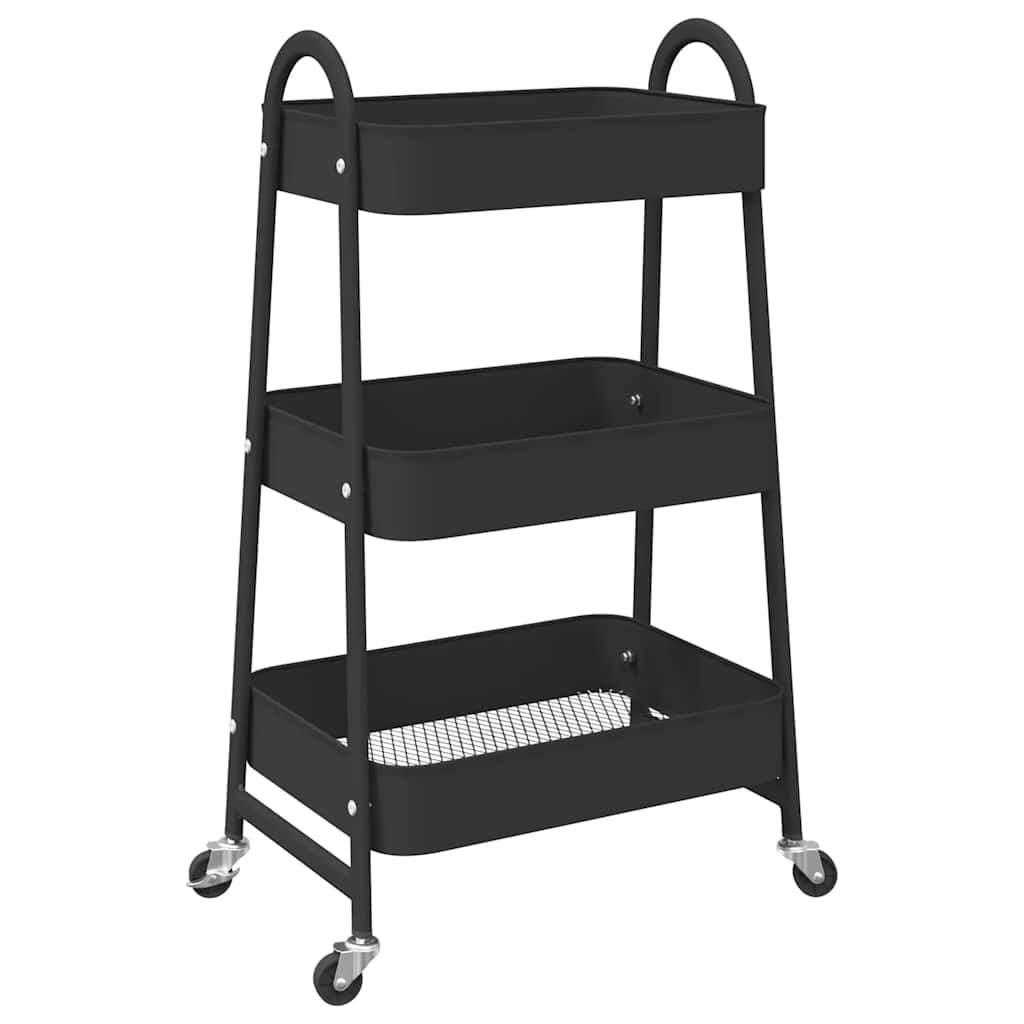 Carrello Portaoggetti a 3 Ripiani Nero 42x41,5x77 cm in Acciaio