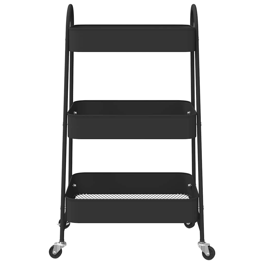 Carrello Portaoggetti a 3 Ripiani Nero 42x41,5x77 cm in Acciaio