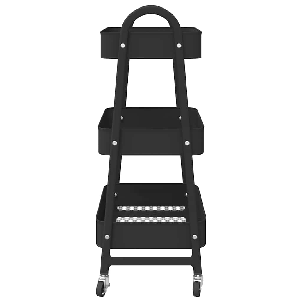 Carrello Portaoggetti a 3 Ripiani Nero 42x41,5x77 cm in Acciaio