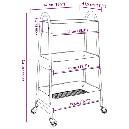 Carrello Portaoggetti a 3 Ripiani Nero 42x41,5x77 cm in Acciaio