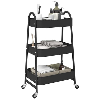 Carrello Portaoggetti a 3 Ripiani Nero 42x41,5x77 cm in Acciaio