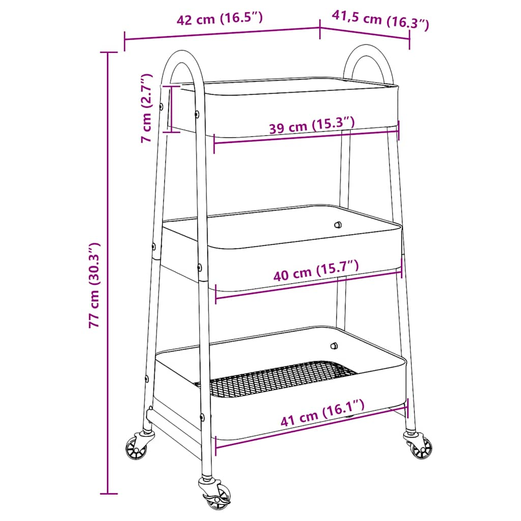 Carrello Portaoggetti a 3 Ripiani Bianco 42x41,5x77 cm Acciaio